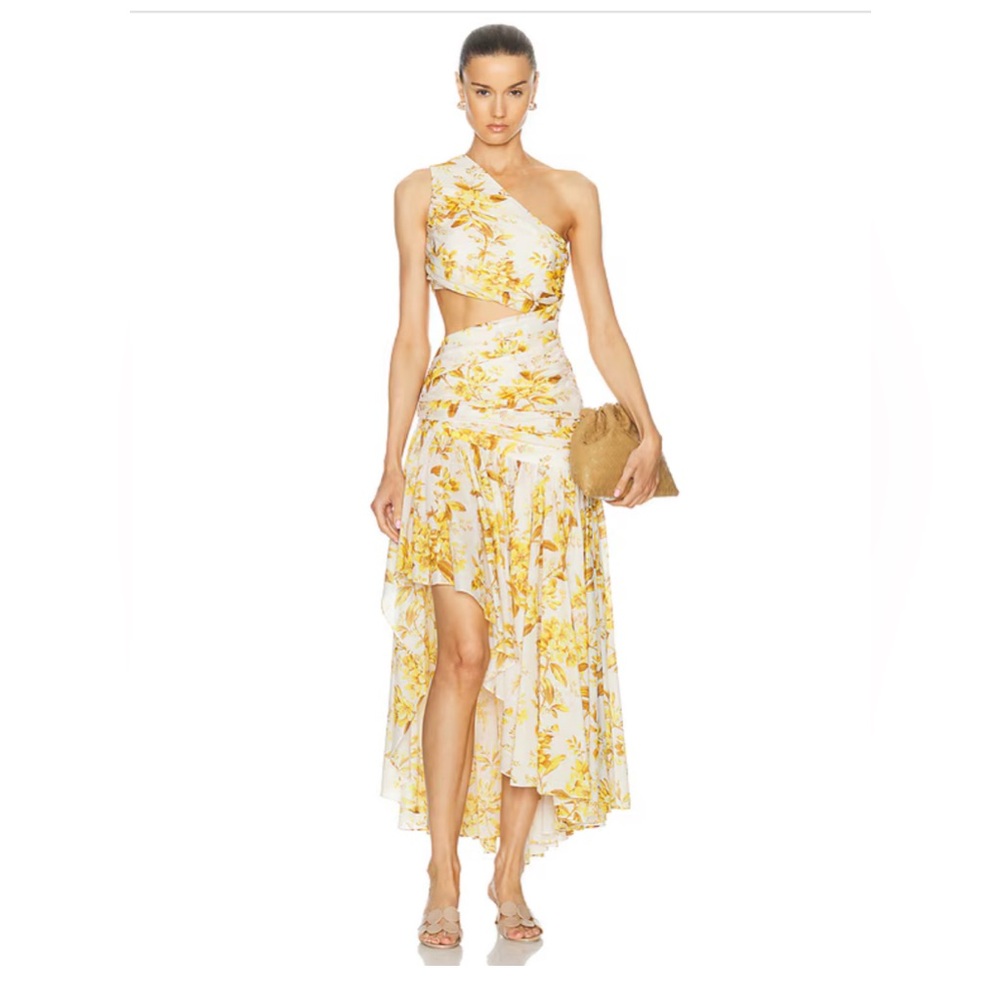 NWT Zimmermann Golden Asymmetric Dress Yellow Toile Floral Size 1 Small 4-6 $895